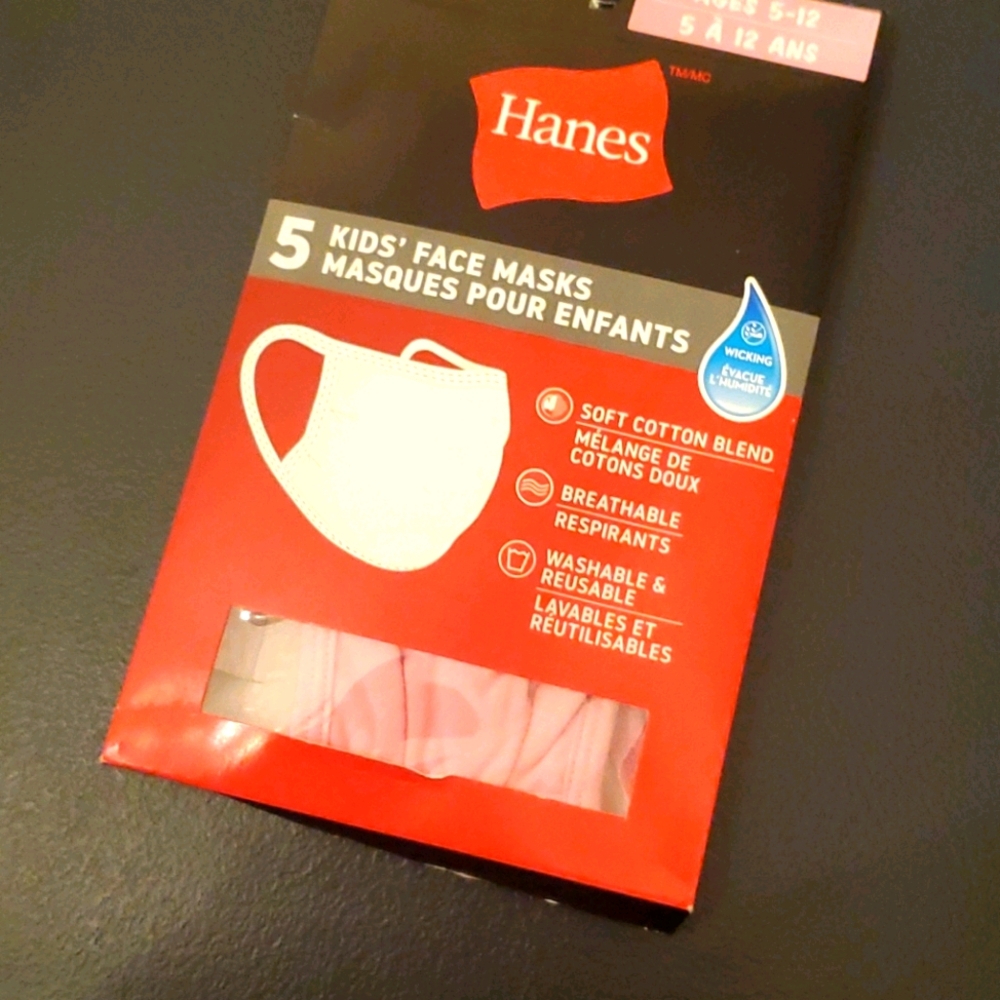 🎁2/$25 Hanes 5 pack kids face masks (pink)